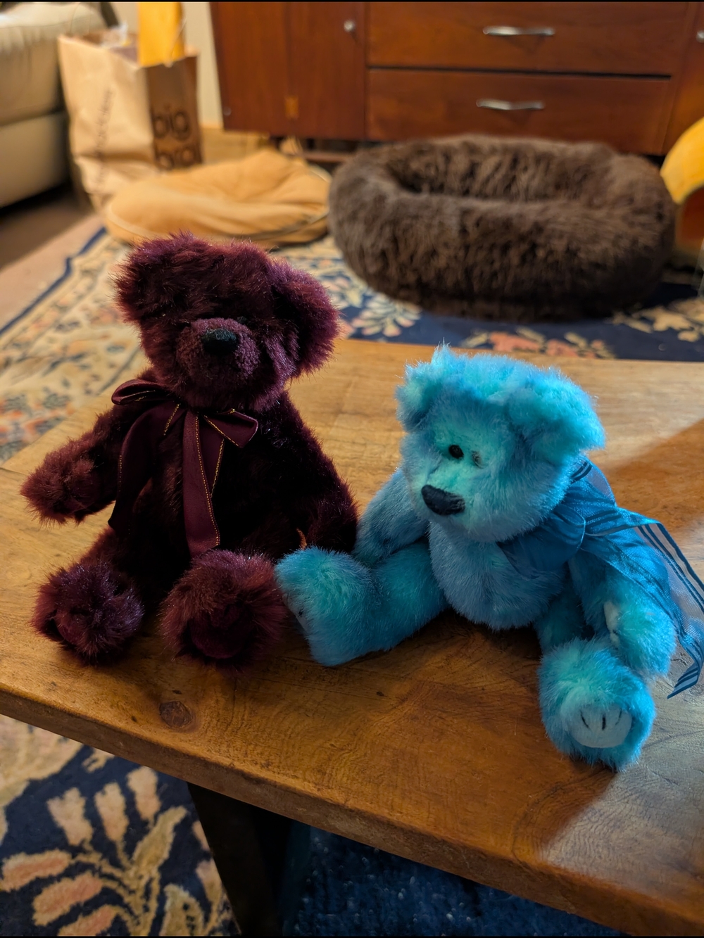 Ty Plush Posable Bear Pair - Teal Blue and Deep Purple